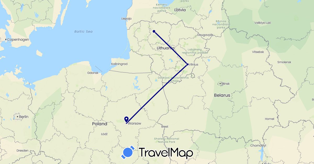TravelMap itinerary: driving in Lithuania, Poland (Europe)